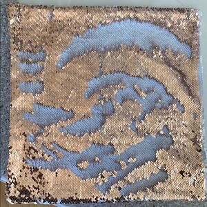 Reversible Sequin Pillow Cover. Gold/white. Lilac velour back. 15 inch square